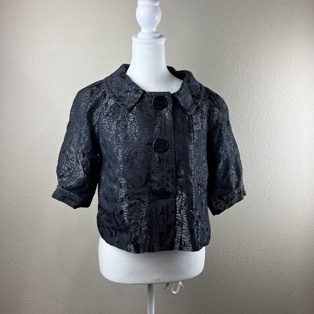 Nine West Cropped Blazer Women 4 Black Big Buttons Whimsygoth Edgy Crop
